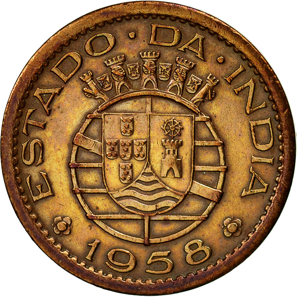 INDIA-PORTUGUESE, 10 Centavos, 1958, EF(40-45), Bronze, KM:30