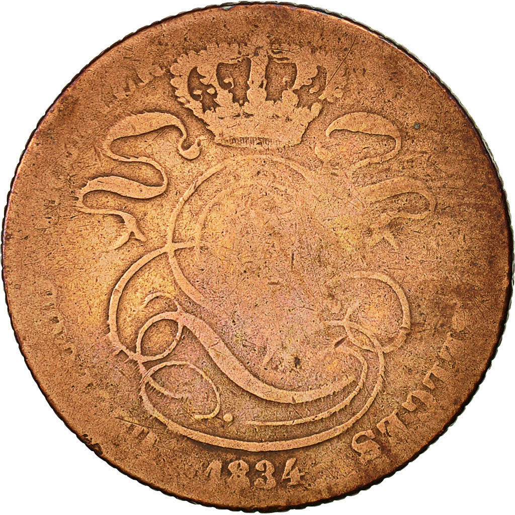 Coin, Belgium, Leopold I, 5 Centimes, 1834, F(12-15), Copper, KM:5.1