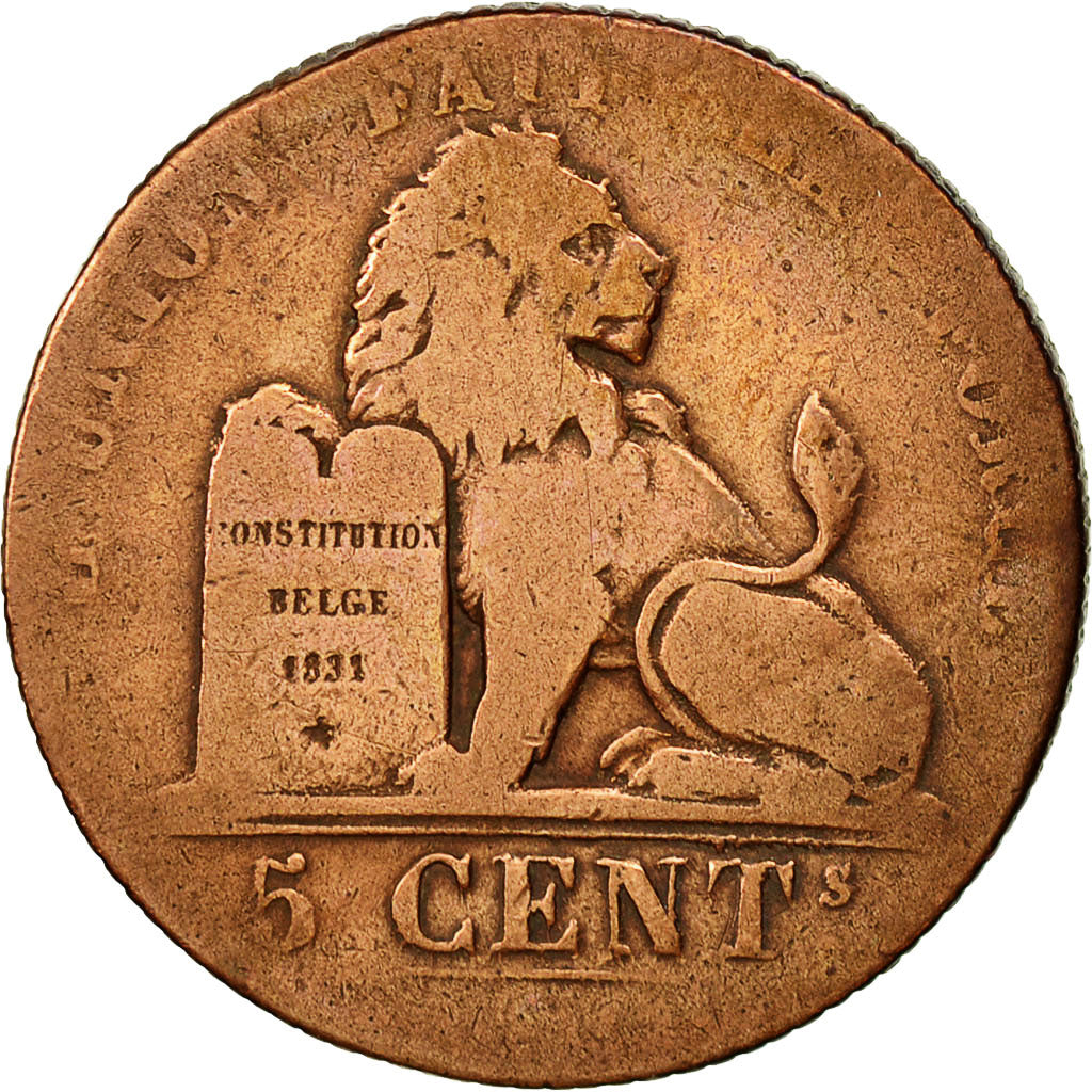 Coin, Belgium, Leopold I, 5 Centimes, 1834, F(12-15), Copper, KM:5.1