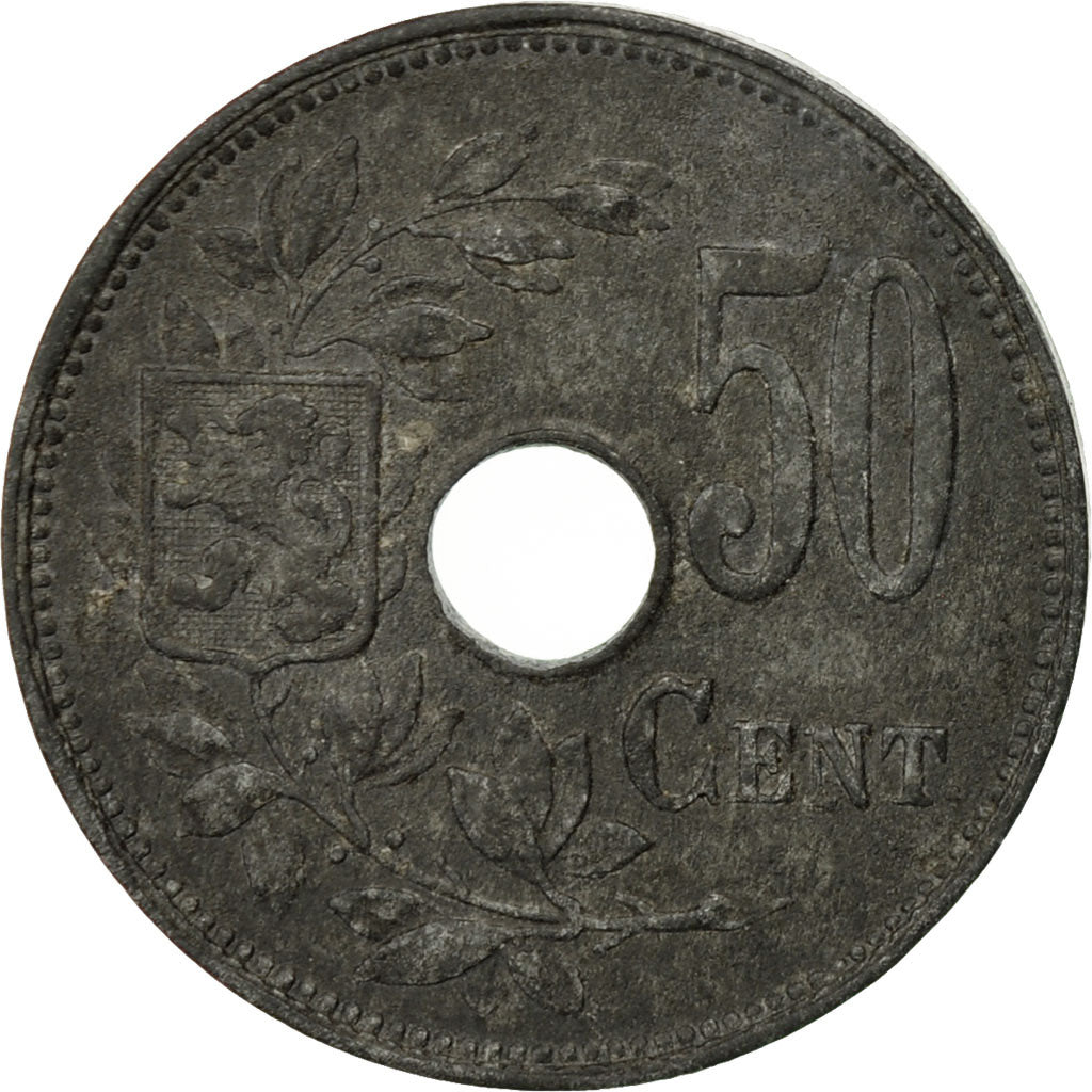 Bélgica, 50 Centimes, 1918, MBC, Cinc, KM:83