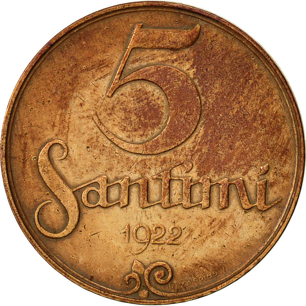 Coin, Latvia, 5 Santimi, 1922, EF(40-45), Bronze, KM:3