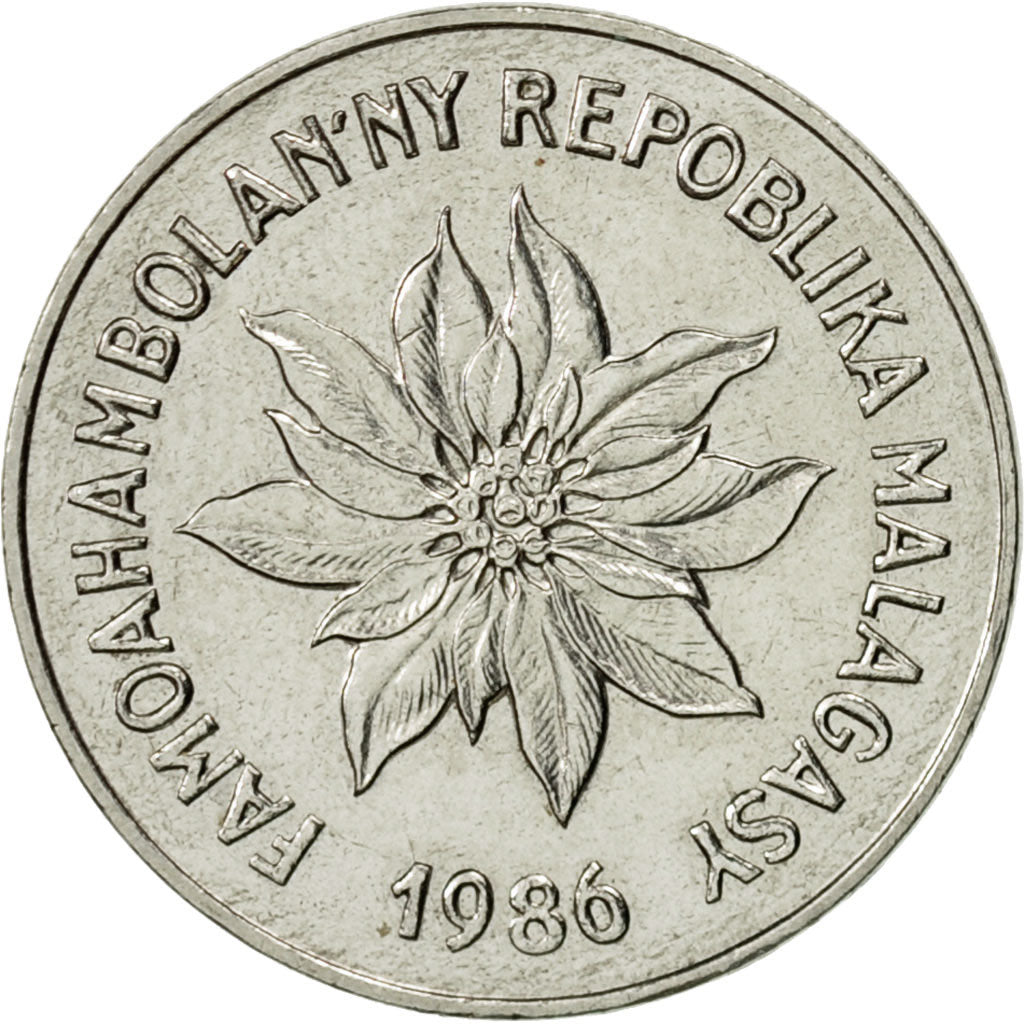 Coin, Madagascar, 2 Francs, 1986, Paris, AU(55-58), Stainless Steel, KM:9