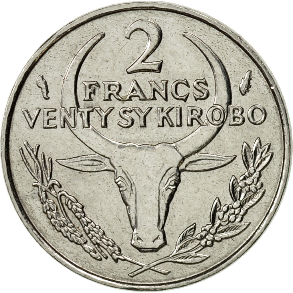 Coin, Madagascar, 2 Francs, 1986, Paris, AU(55-58), Stainless Steel, KM:9