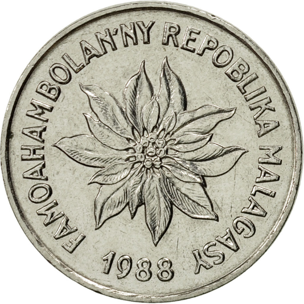 Coin, Madagascar, 2 Francs, 1988, Paris, AU(55-58), Stainless Steel, KM:9