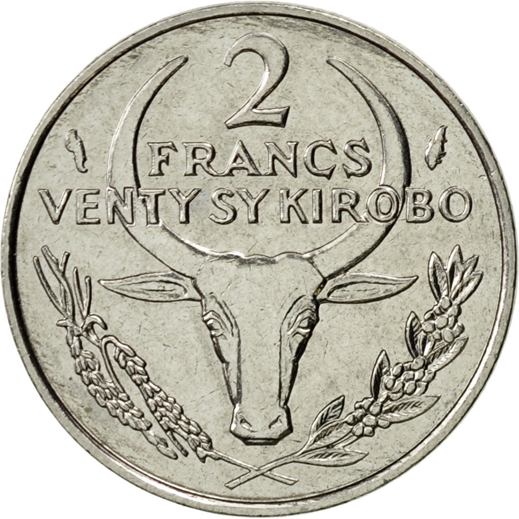 Coin, Madagascar, 2 Francs, 1988, Paris, AU(55-58), Stainless Steel, KM:9