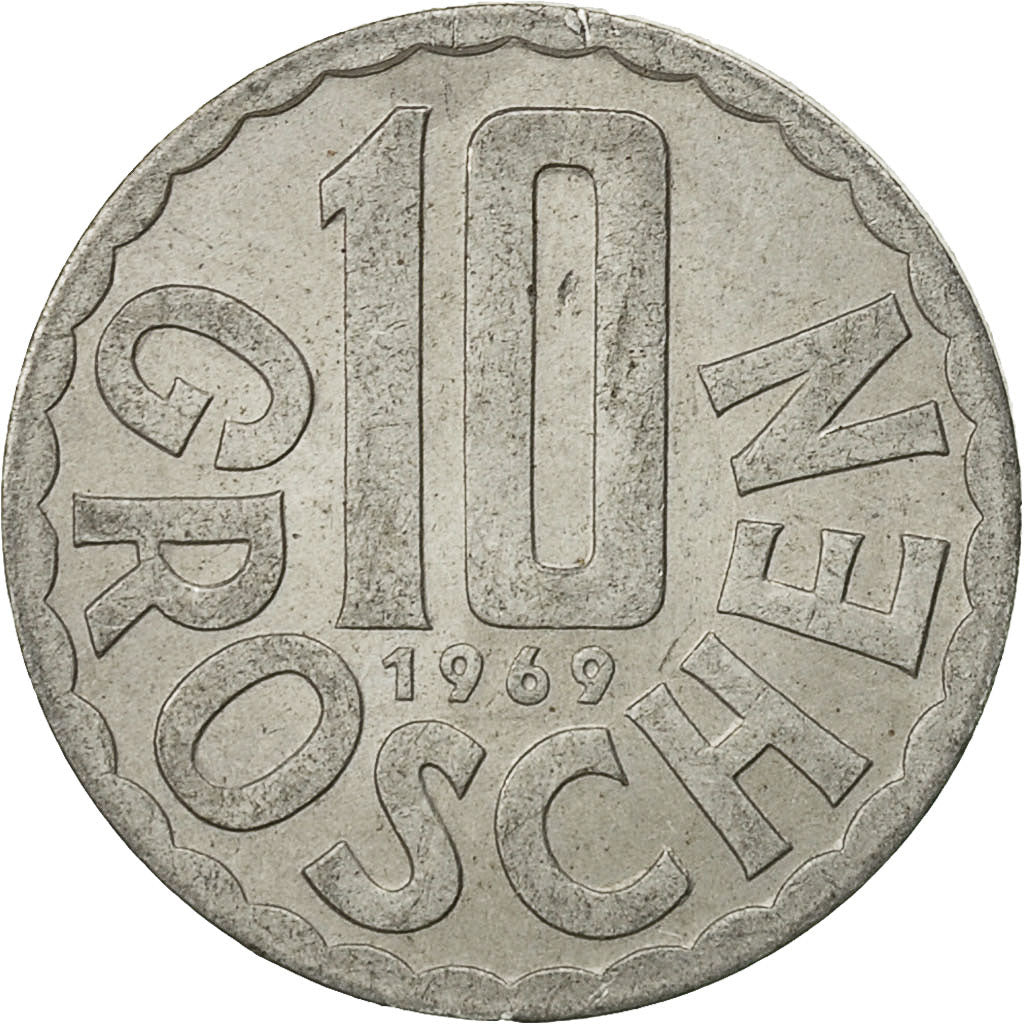 Coin, Austria, 10 Groschen, 1969, Vienna, EF(40-45), Aluminum, KM:2878