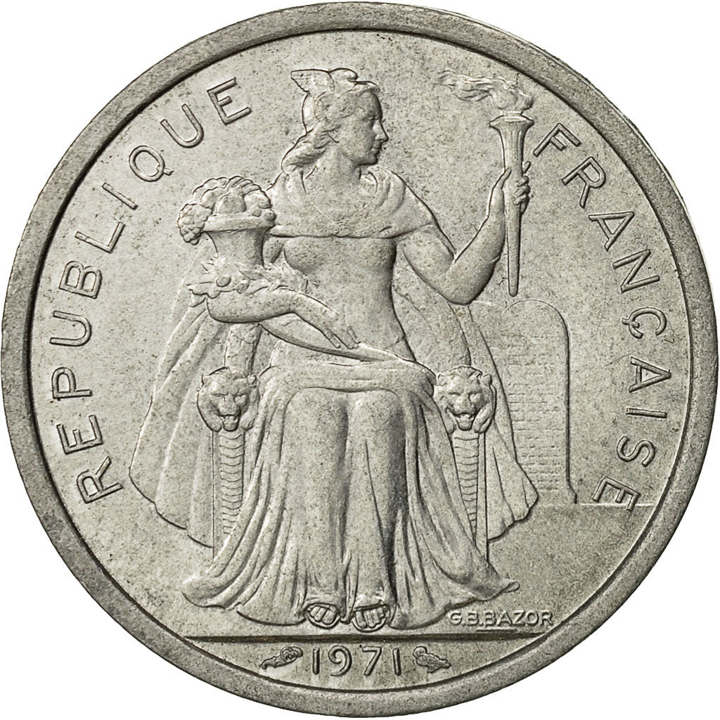 New Caledonia, 2 Francs, 1971, Paris, AU(50-53), Aluminum, KM:9