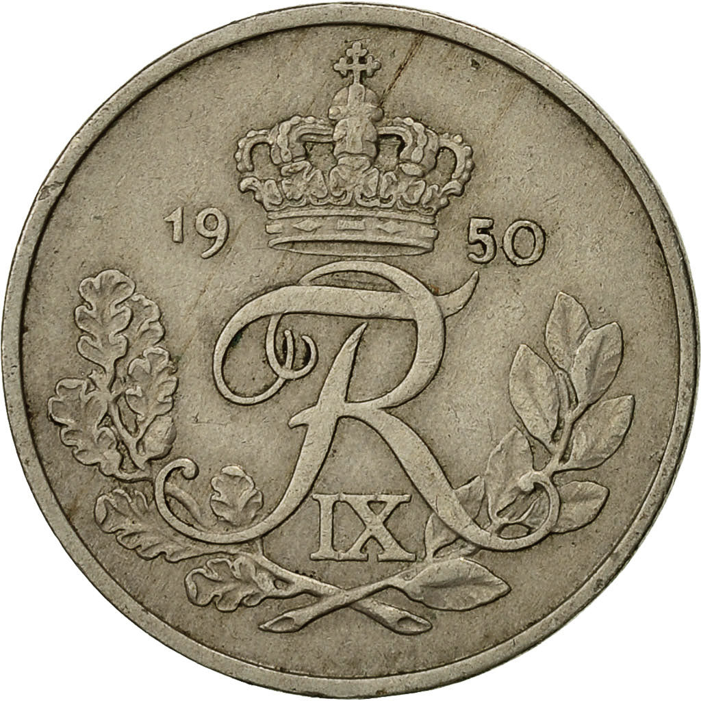 Moneta, Danimarca, Frederik IX, 25 Öre, 1950, Copenhagen, BB, Rame-nichel