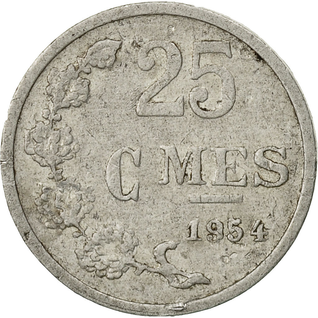 Moneda, Luxemburgo, Jean, 25 Centimes, 1954, MBC, Aluminio, KM:45a.2