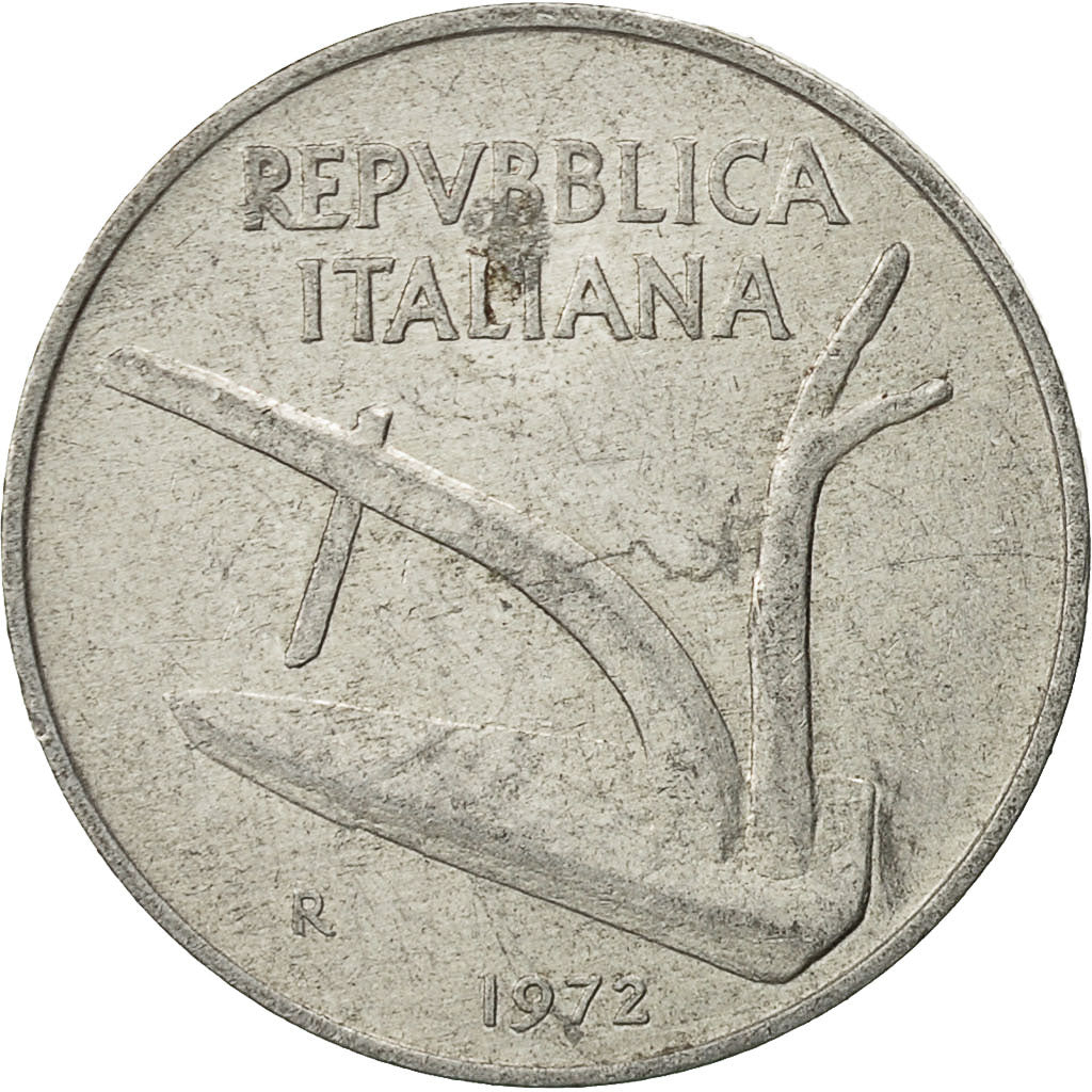 Coin, Italy, 10 Lire, 1972, Rome, EF(40-45), Aluminum, KM:93