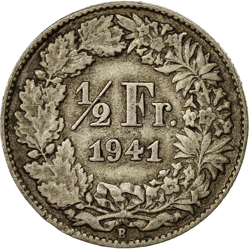 Coin, Switzerland, 1/2 Franc, 1941, Bern, EF(40-45), Silver, KM:23