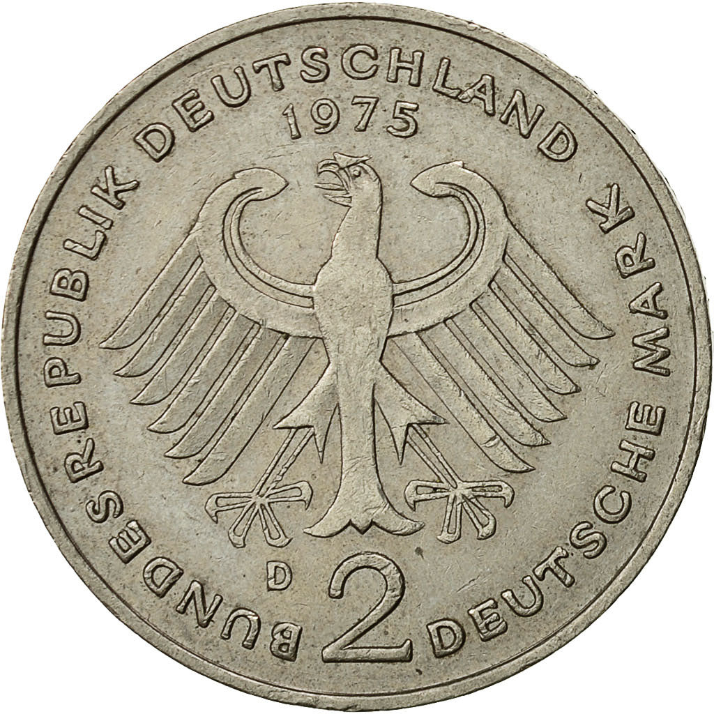 Moneta, GERMANIA - REPUBBLICA FEDERALE, 2 Mark, 1975, Munich, BB, Nichel