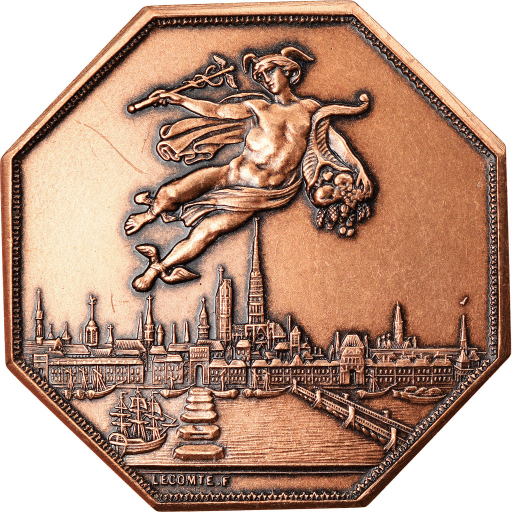 France, Token, Chambre de Commerce de Rouen, 1802, Lecomte, MS(64), Bronze