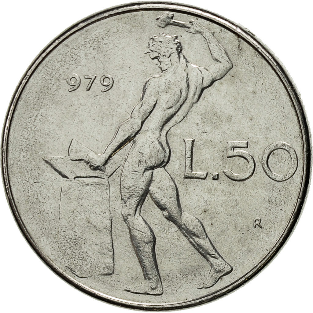 Moneda, Italia, 50 Lire, 1979, Rome, MBC, Acero inoxidable, KM:95.1