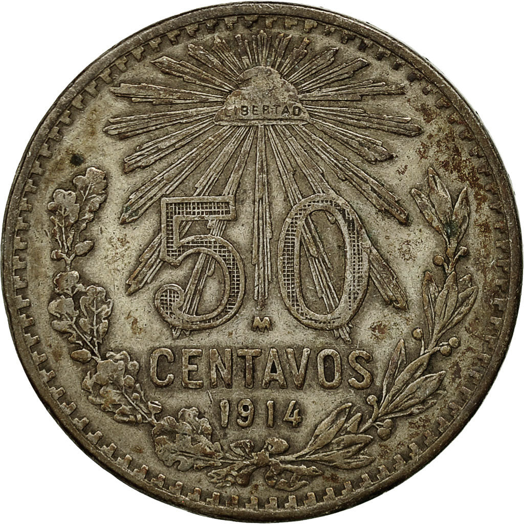 Mexiko, 50 Centavos, 1914, Mexico City, SS, Silber, KM:445