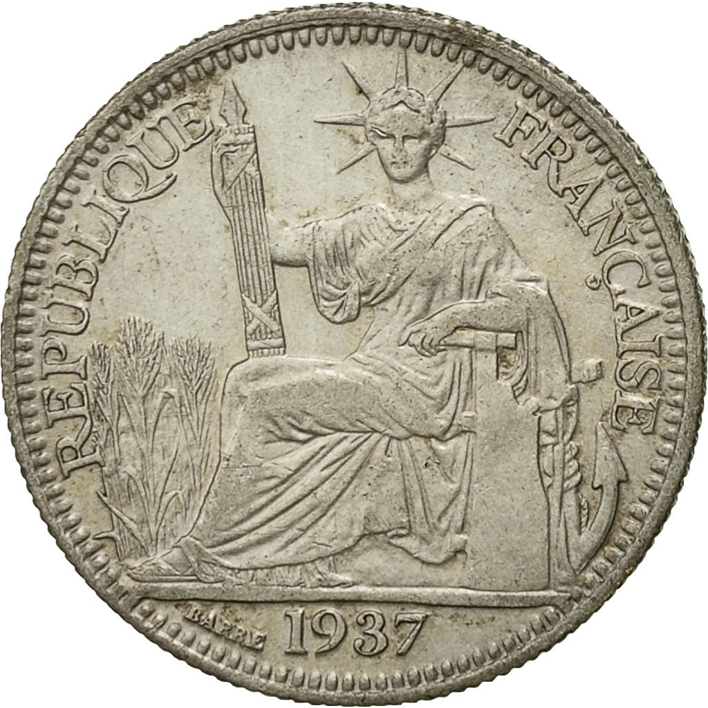 FRENCH INDO-CHINA, 10 Cents, 1937, Paris, EF(40-45), Silver, KM:16.2