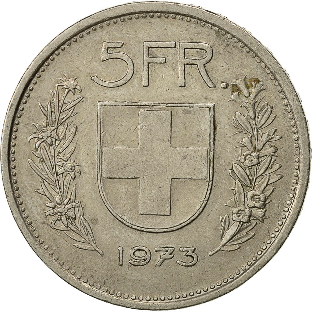 Switzerland, 5 Francs, 1973, Bern, EF(40-45), Copper-nickel, KM:40a.1