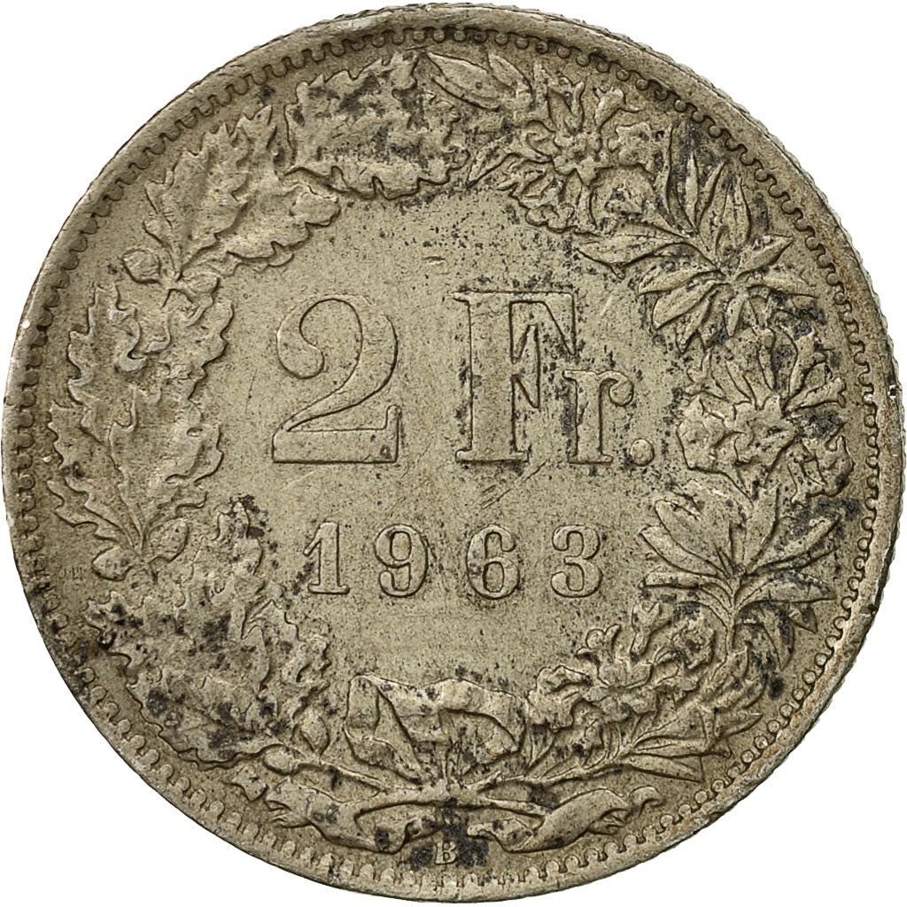 Switzerland, 2 Francs, 1963, Bern, EF(40-45), Silver, KM:21