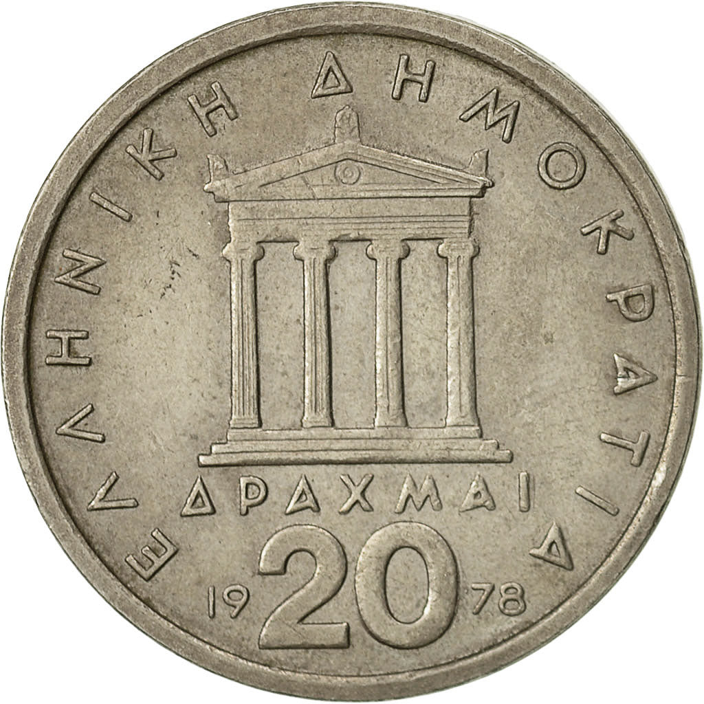 Coin, Greece, 20 Drachmai, 1978, EF(40-45), Copper-nickel, KM:120