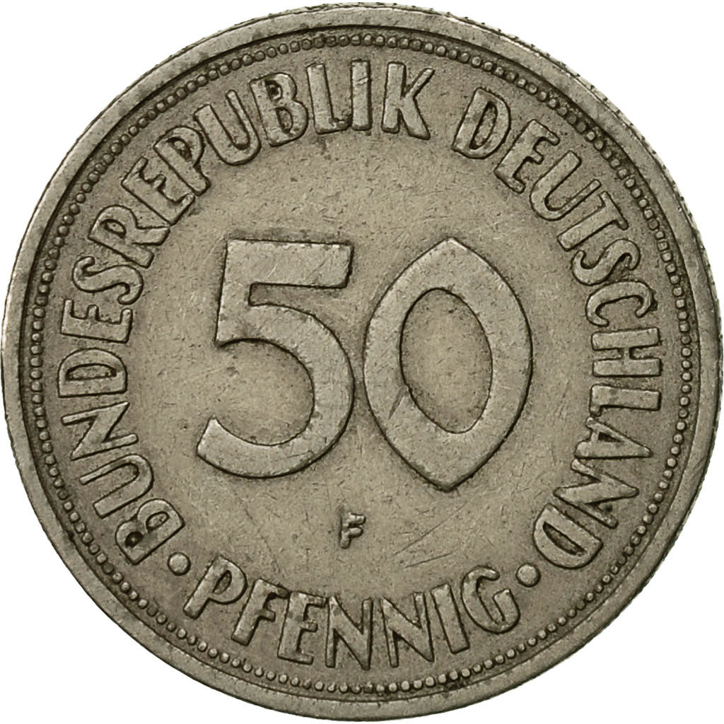 Moneda, ALEMANIA - REPÚBLICA FEDERAL, 50 Pfennig, 1950, Stuttgart, MBC, Cobre -