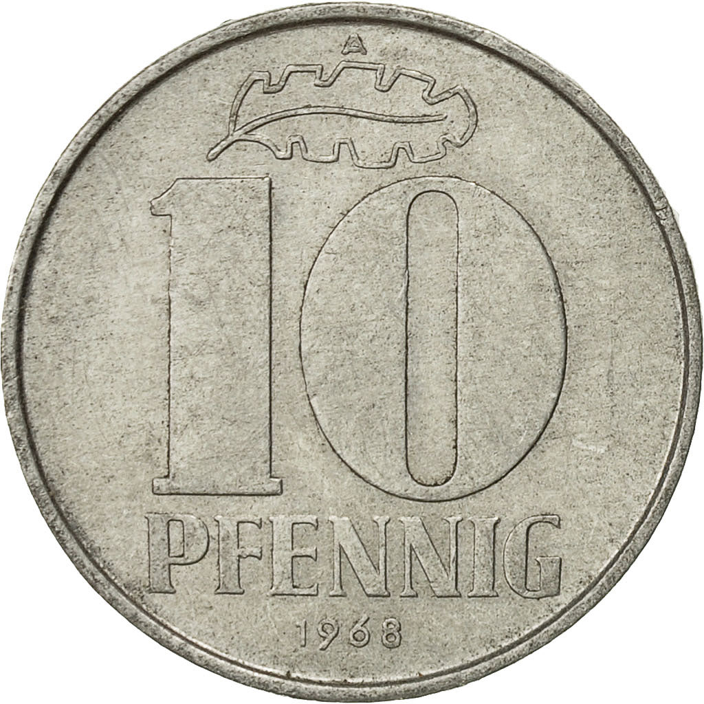 Moneda, REPÚBLICA DEMOCRÁTICA ALEMANA, 10 Pfennig, 1968, Berlin, MBC