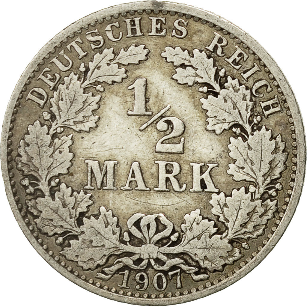 Coin, GERMANY - EMPIRE, 1/2 Mark, 1907, Berlin, EF(40-45), Silver, KM:17