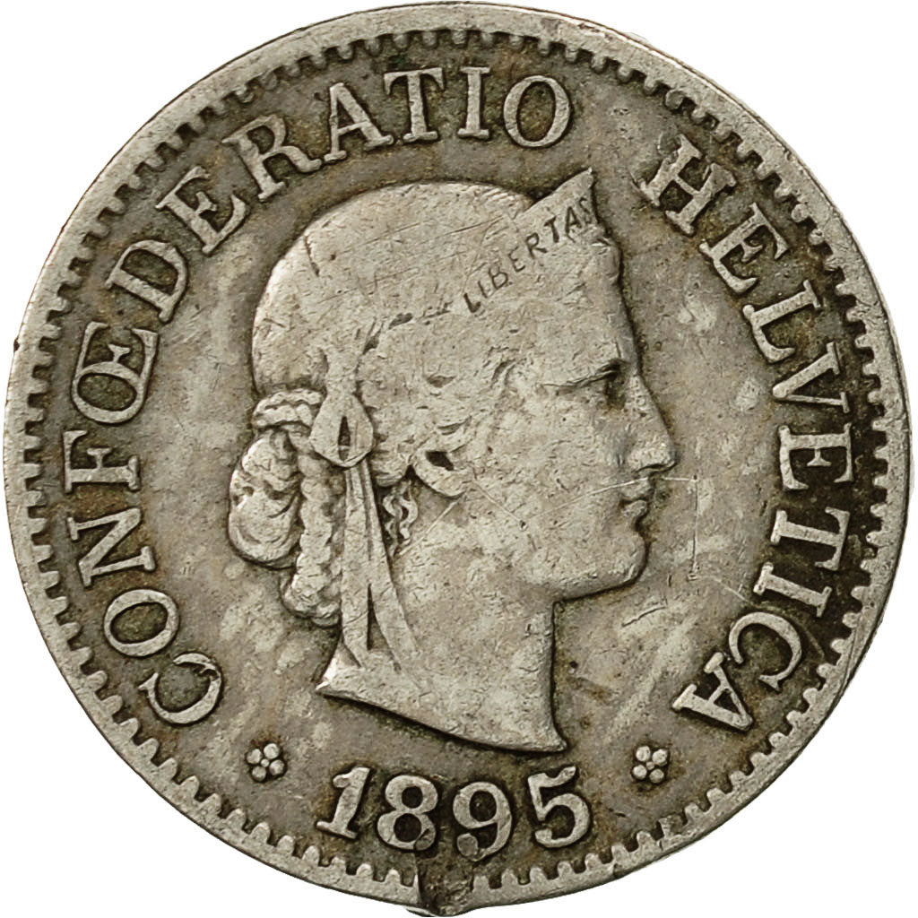 Moneta, Svizzera, 10 Rappen, 1895, Bern, BB, Rame-nichel, KM:27