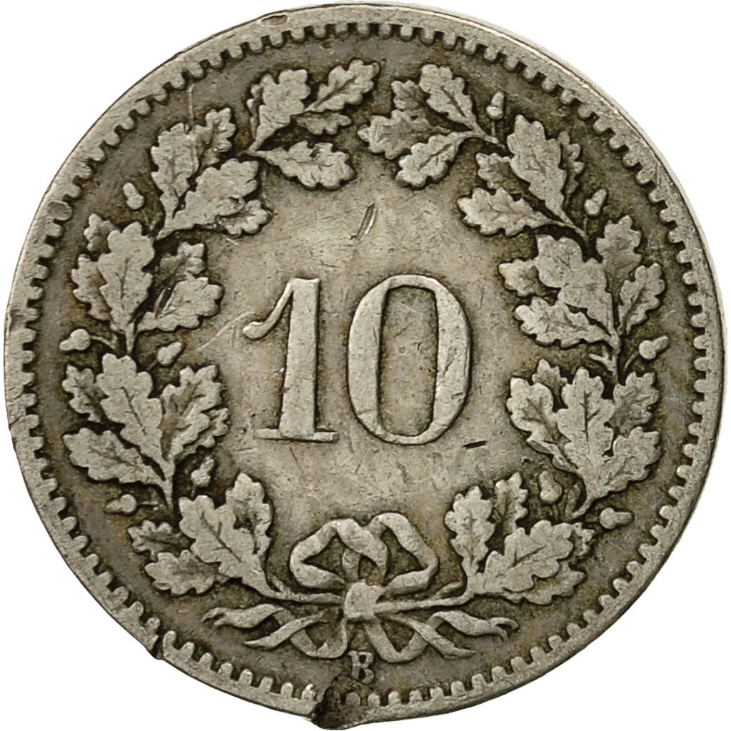 Moneta, Svizzera, 10 Rappen, 1895, Bern, BB, Rame-nichel, KM:27