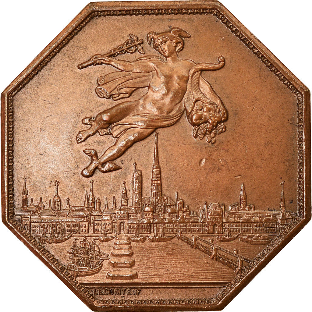 France, Token, Chambre de Commerce de Rouen, 1802, Lecomte, EF(40-45), Bronze
