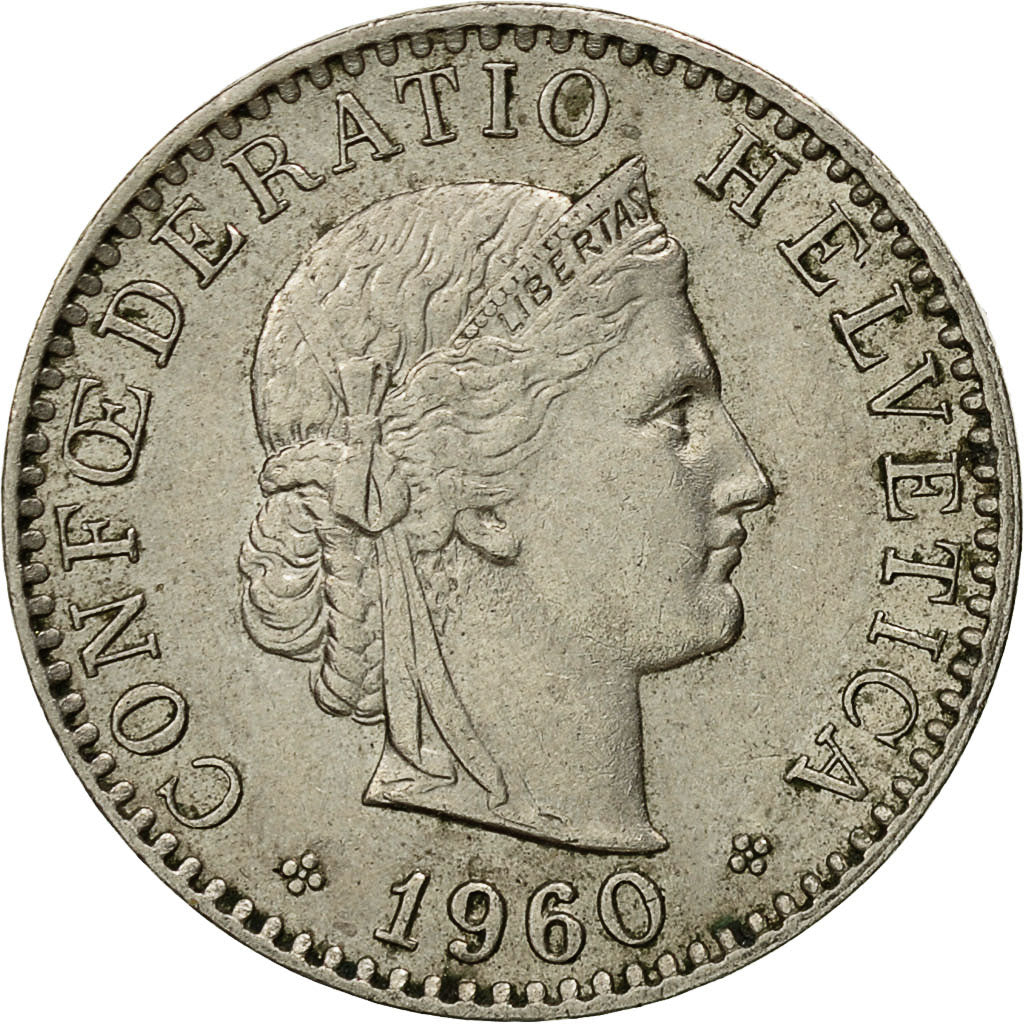 Coin, Switzerland, 20 Rappen, 1960, Bern, EF(40-45), Copper-nickel, KM:29a