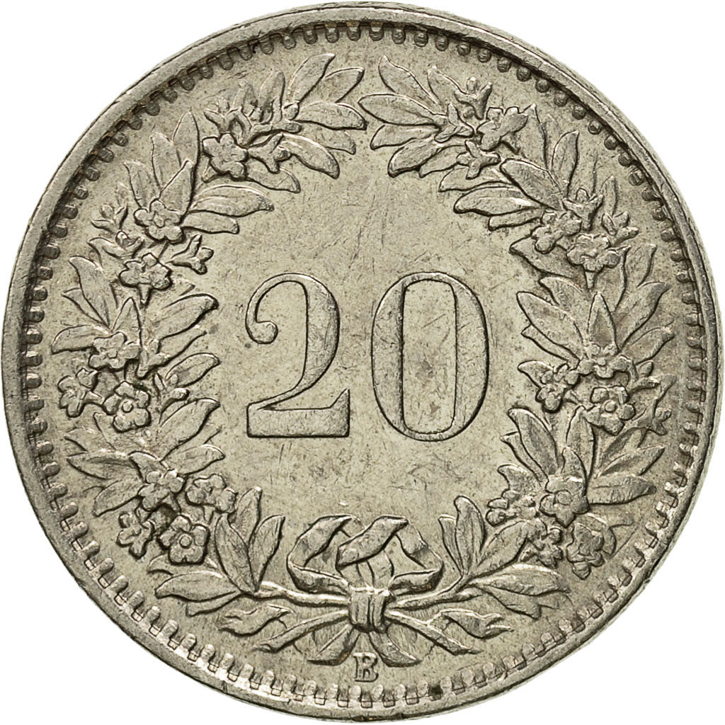 Coin, Switzerland, 20 Rappen, 1965, Bern, EF(40-45), Copper-nickel, KM:29a