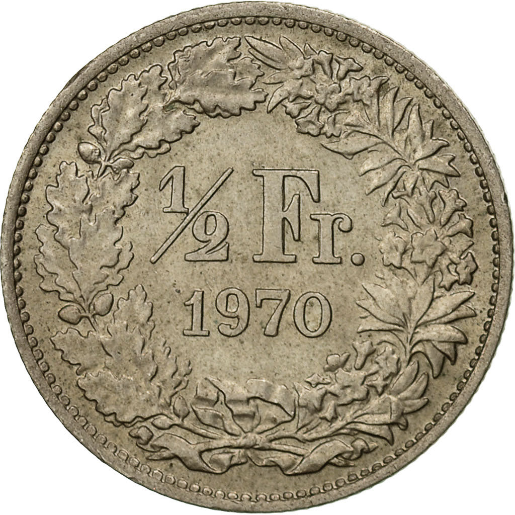 Coin, Switzerland, 1/2 Franc, 1970, Bern, EF(40-45), Copper-nickel, KM:23a.1