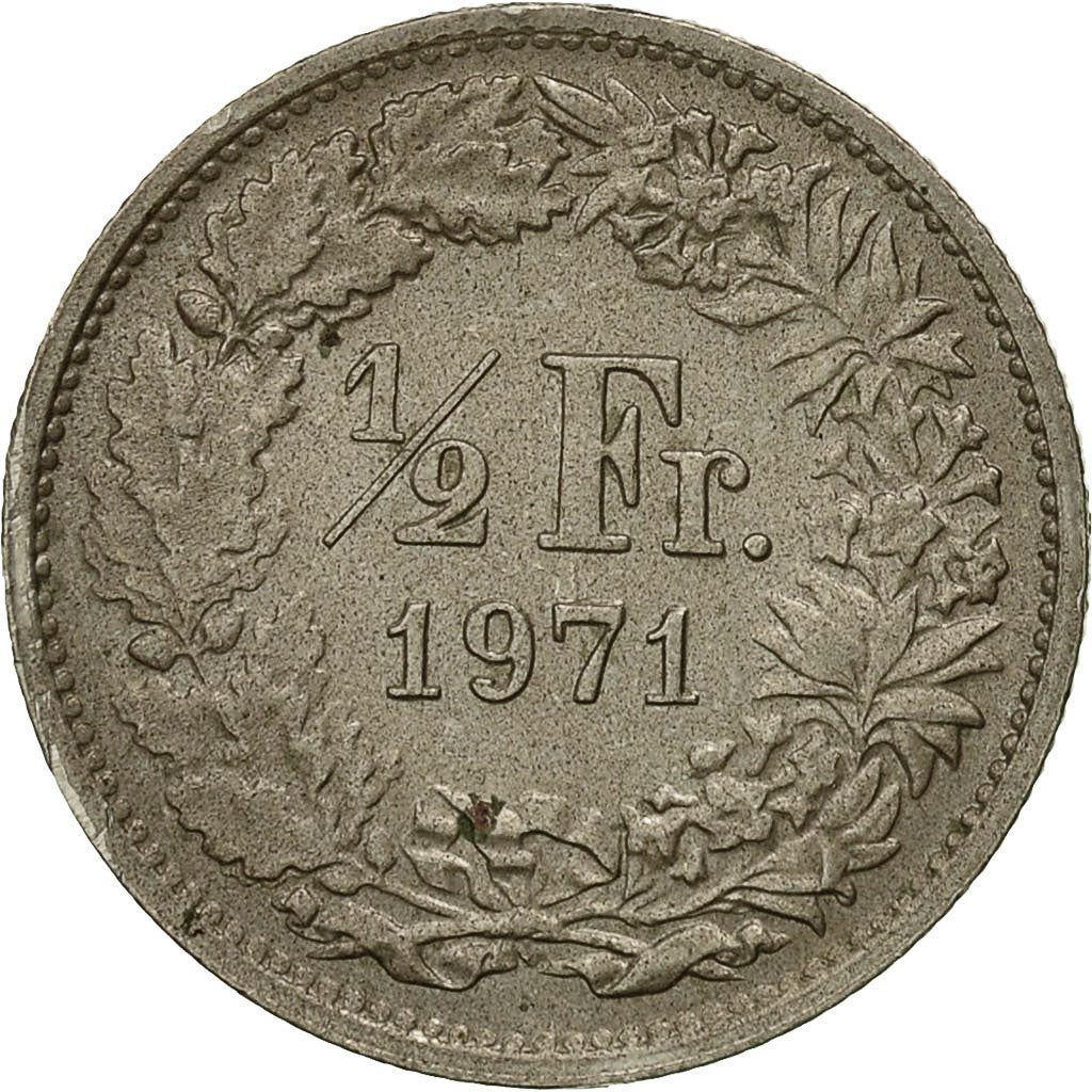 Coin, Switzerland, 1/2 Franc, 1971, Bern, EF(40-45), Copper-nickel, KM:23a.1