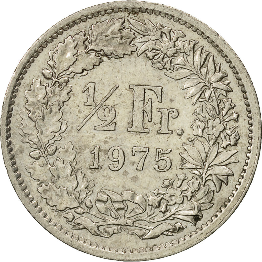Coin, Switzerland, 1/2 Franc, 1975, Bern, EF(40-45), Copper-nickel, KM:23a.1