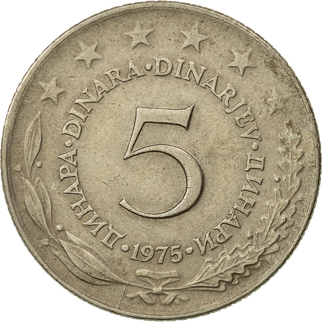 Münze, Jugoslawien, 5 Dinara, 1975, SS, Copper-Nickel-Zinc, KM:58