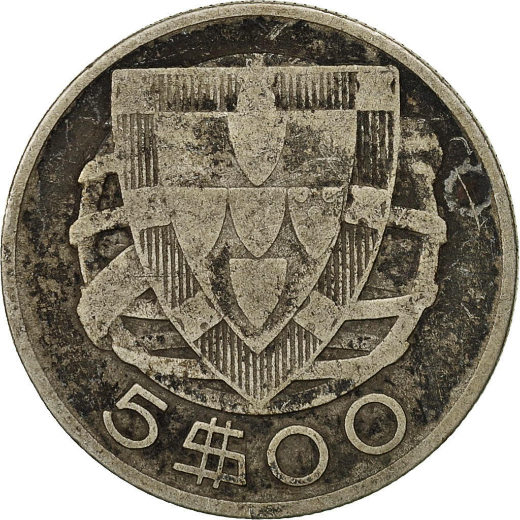 Portugal, 5 Escudos, 1933, VF(30-35), Silver, KM:581