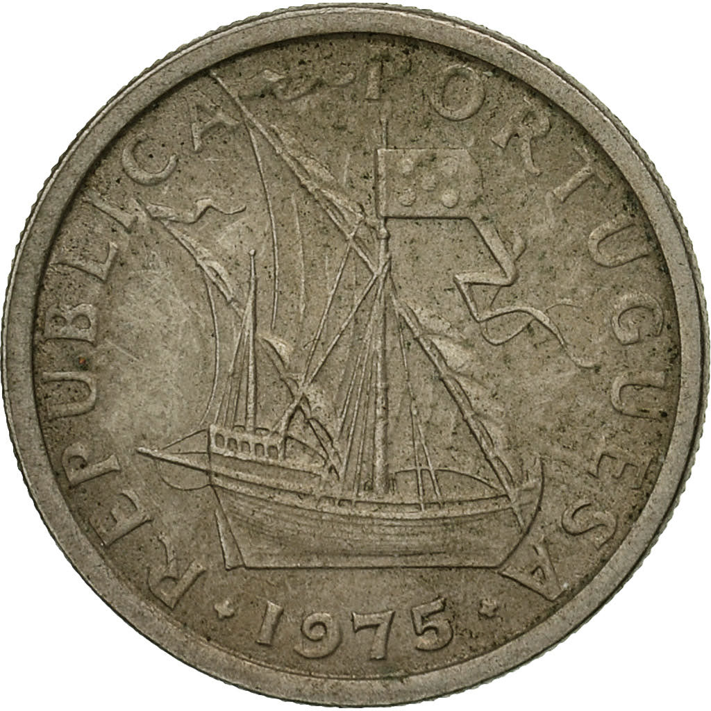 Coin, Portugal, 2-1/2 Escudos, 1975, EF(40-45), Copper-nickel, KM:590