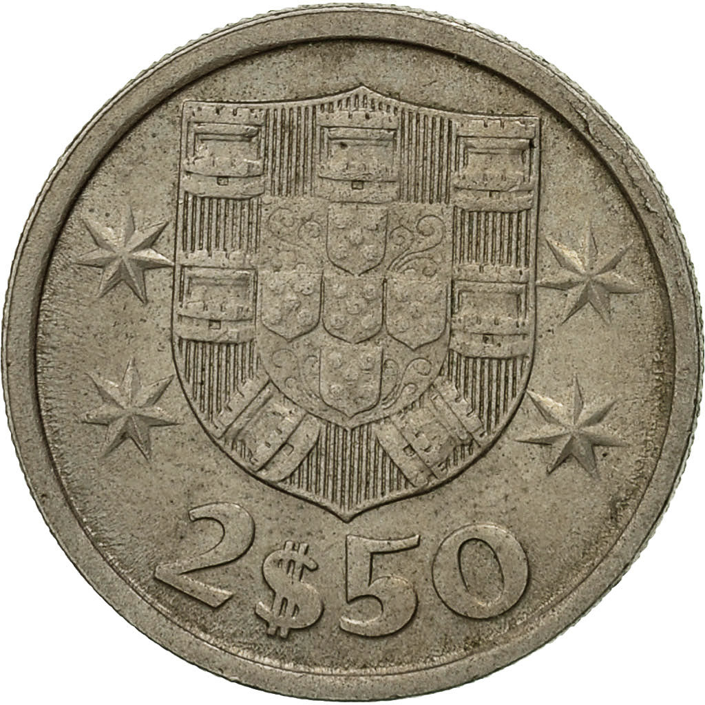 Coin, Portugal, 2-1/2 Escudos, 1975, EF(40-45), Copper-nickel, KM:590
