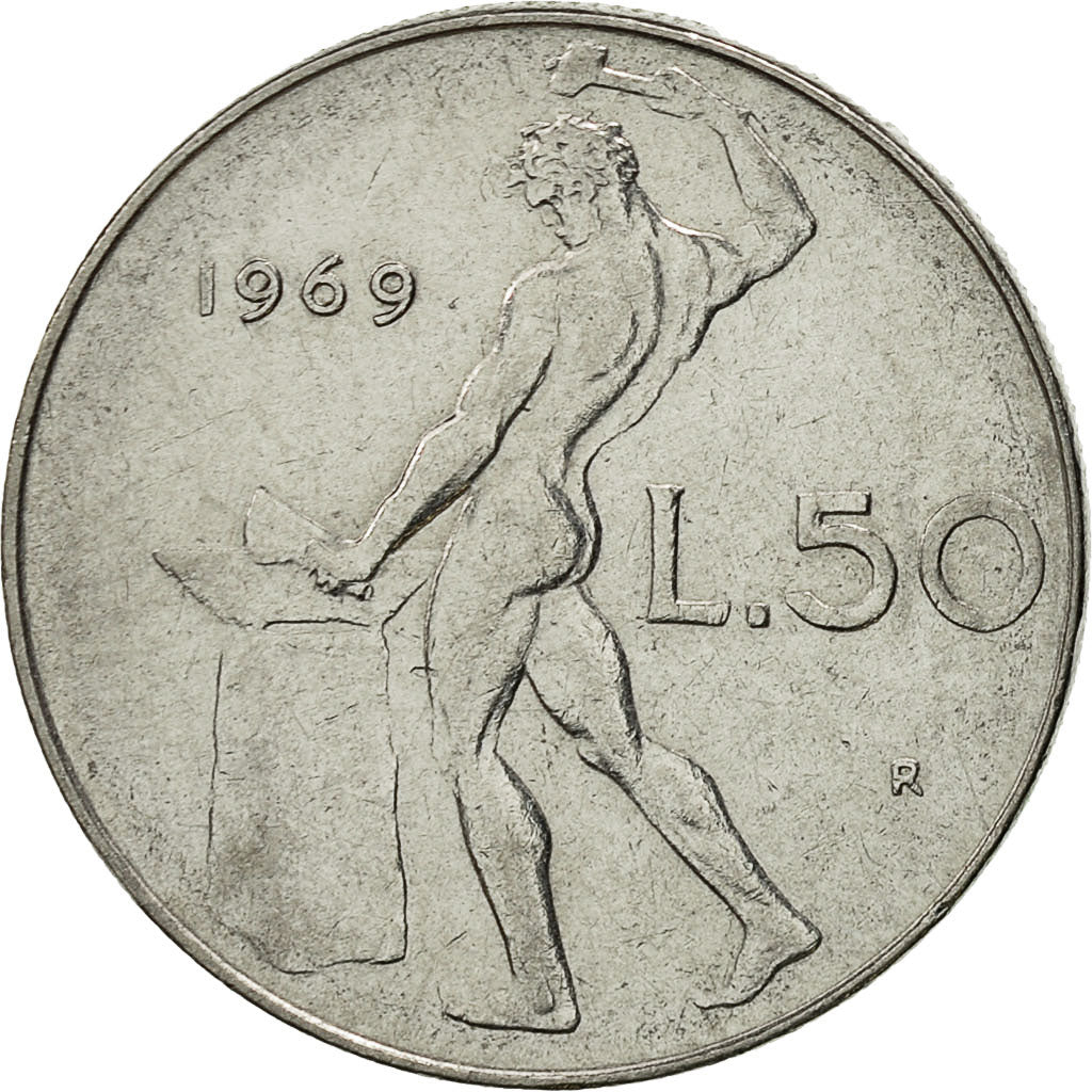 Coin, Italy, 50 Lire, 1969, Rome, EF(40-45), Stainless Steel, KM:95.1