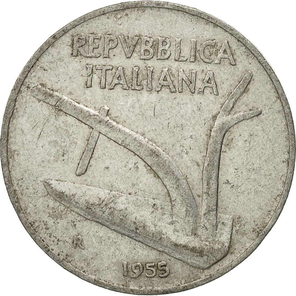 Coin, Italy, 10 Lire, 1955, Rome, EF(40-45), Aluminum, KM:93