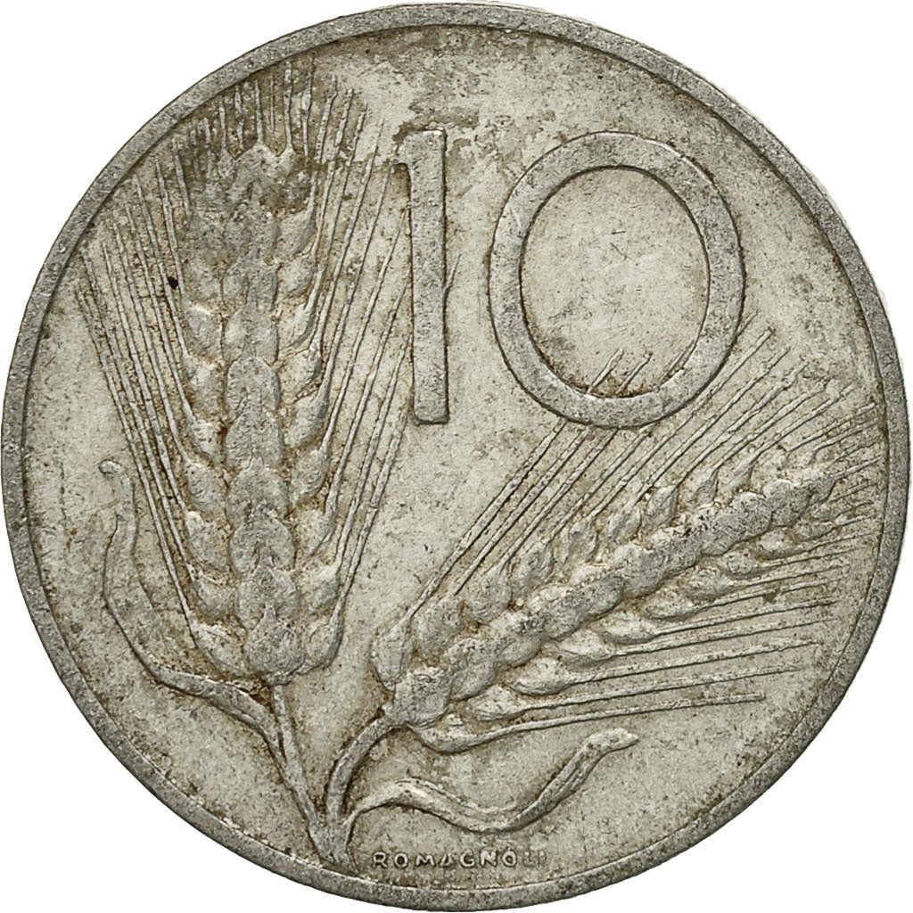 Coin, Italy, 10 Lire, 1955, Rome, EF(40-45), Aluminum, KM:93