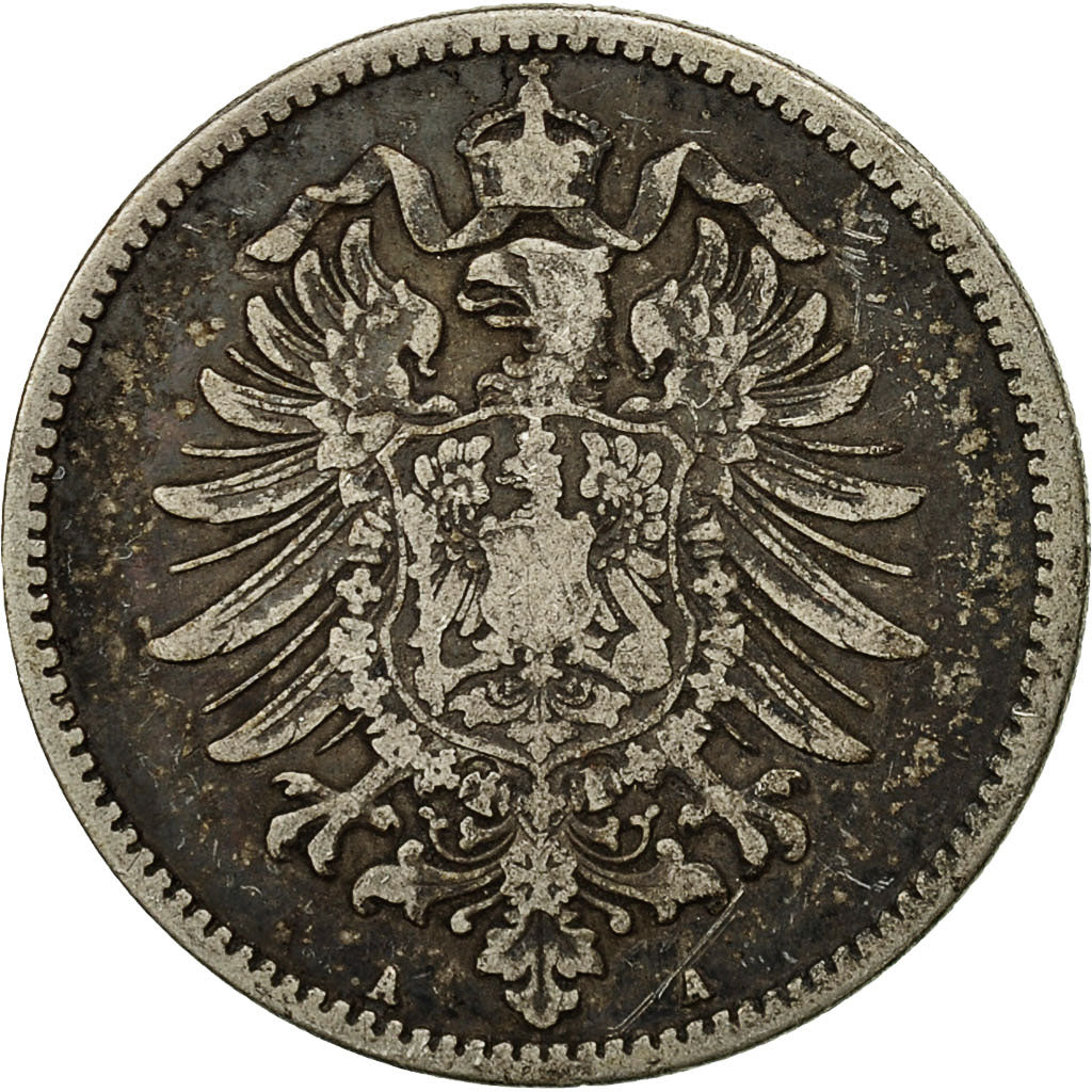 ALEMANIA - IMPERIO, Wilhelm I, Mark, 1875, Berlin, BC+, Plata, KM:7