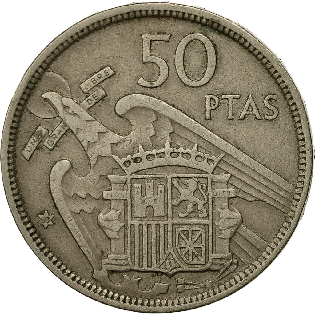 Coin, Spain, Caudillo and regent, 50 Pesetas, 1958, EF(40-45), Copper-nickel