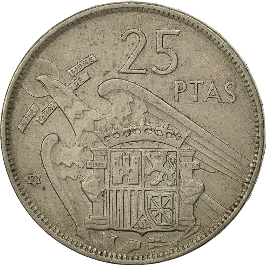 Coin, Spain, Caudillo and regent, 25 Pesetas, 1967, EF(40-45), Copper-nickel