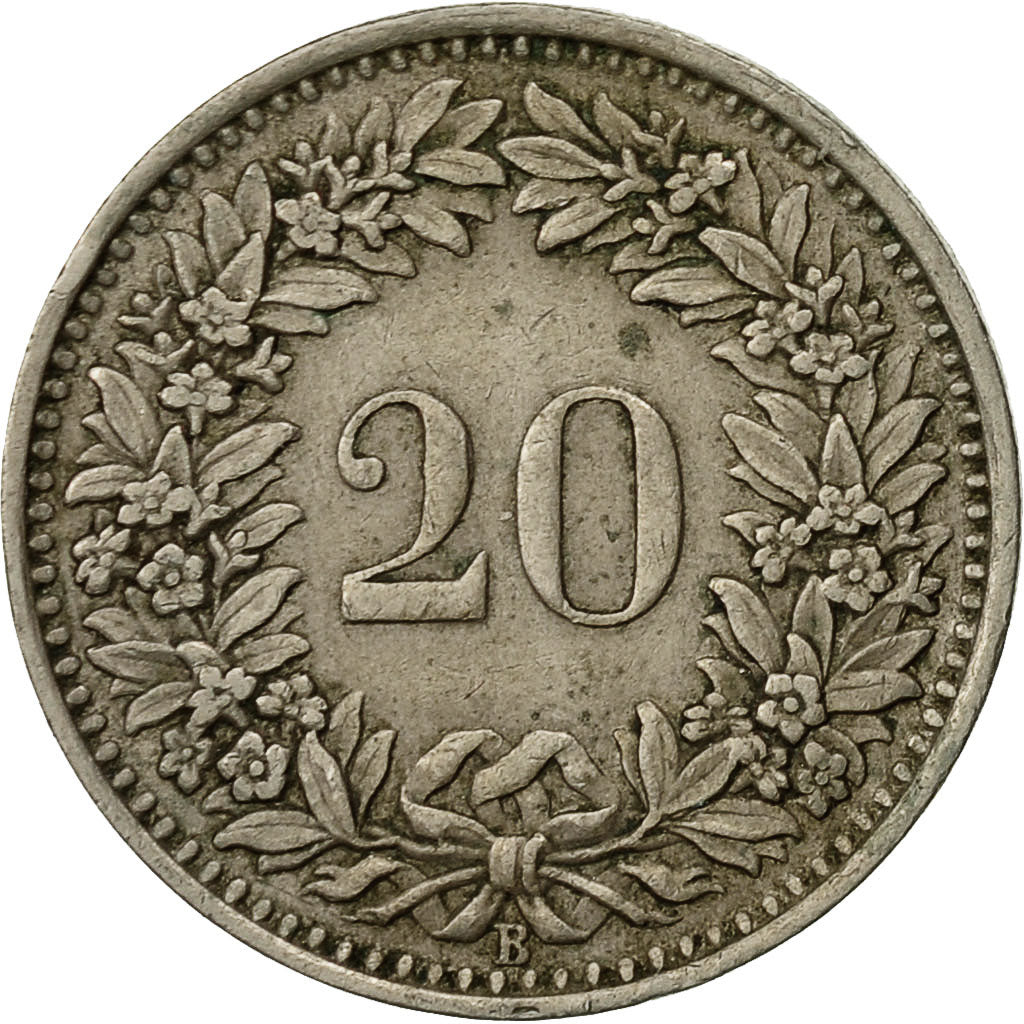 Coin, Switzerland, 20 Rappen, 1950, Bern, EF(40-45), Copper-nickel, KM:29a