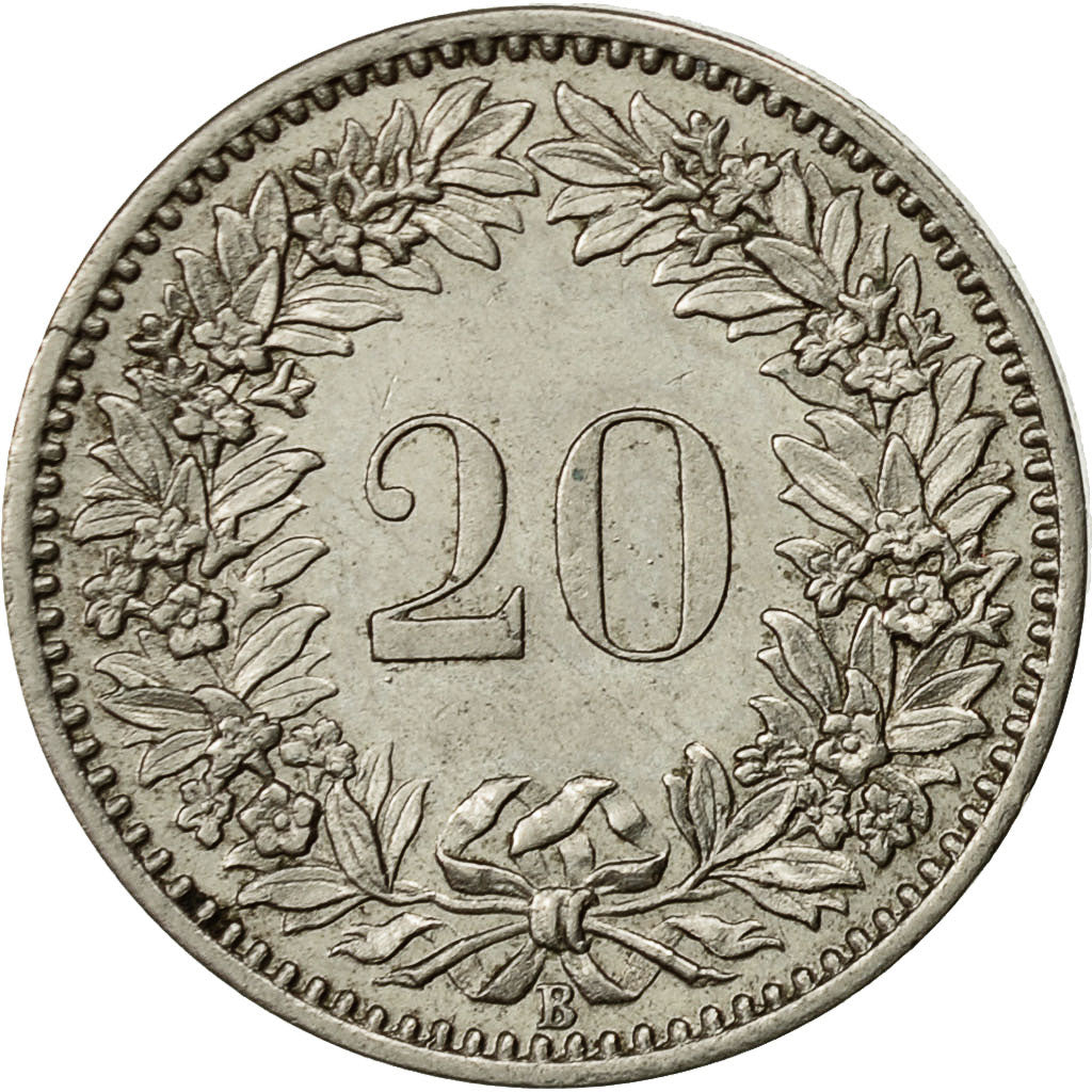 Coin, Switzerland, 20 Rappen, 1883, Bern, AU(55-58), Nickel, KM:29