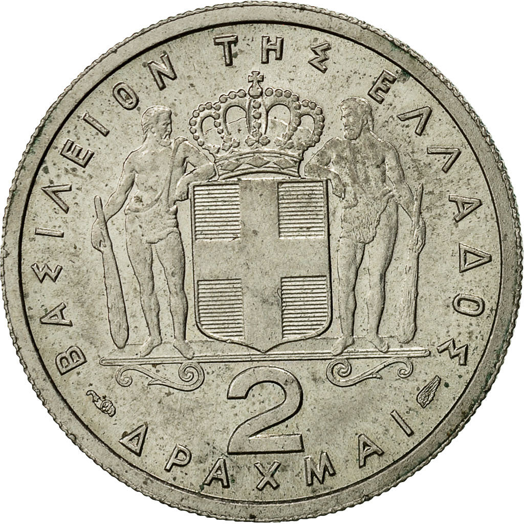 Greece, Paul I, 2 Drachmai, 1954, AU(50-53), Copper-nickel, KM:82