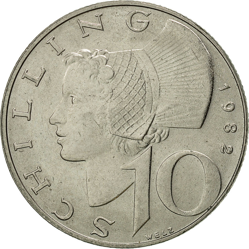 Coin, Austria, 10 Schilling, 1982, AU(55-58), Copper-Nickel Plated Nickel