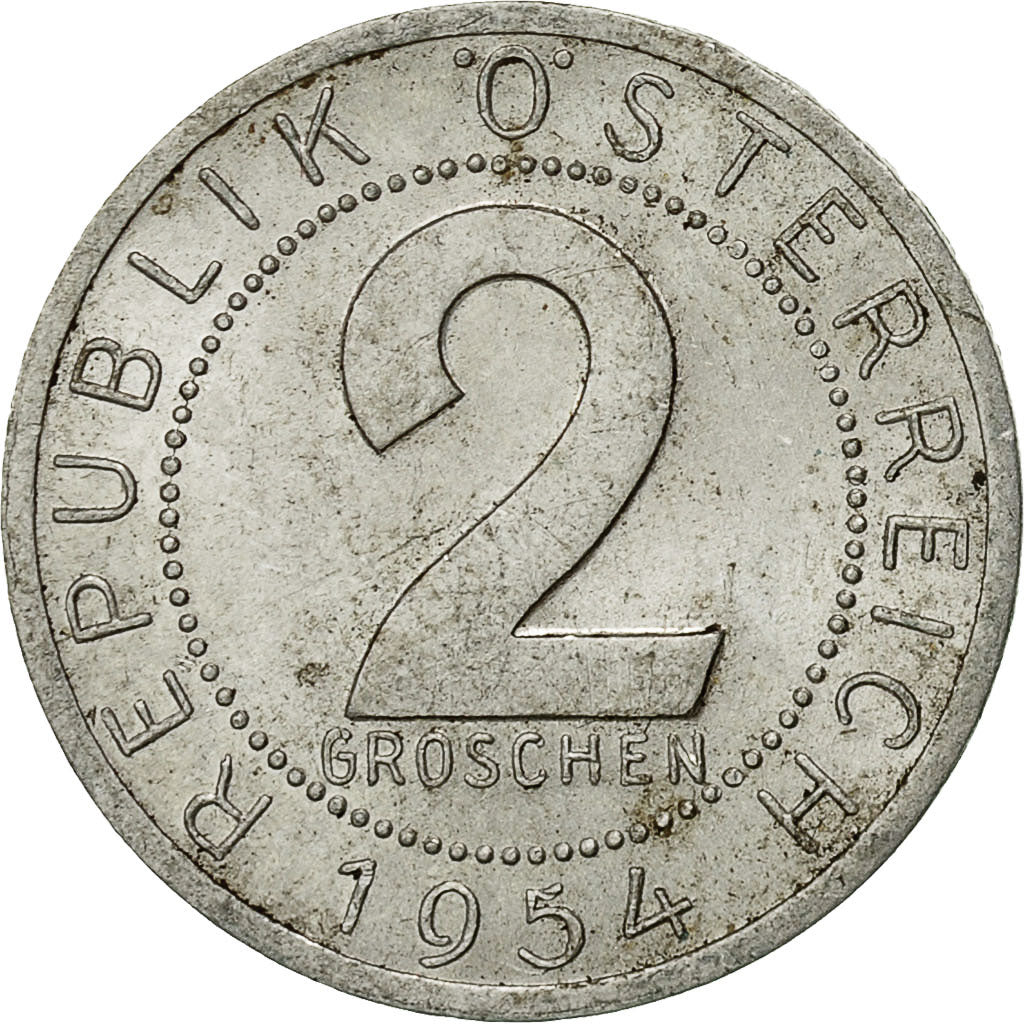 Coin, Austria, 2 Groschen, 1954, AU(50-53), Aluminum, KM:2876