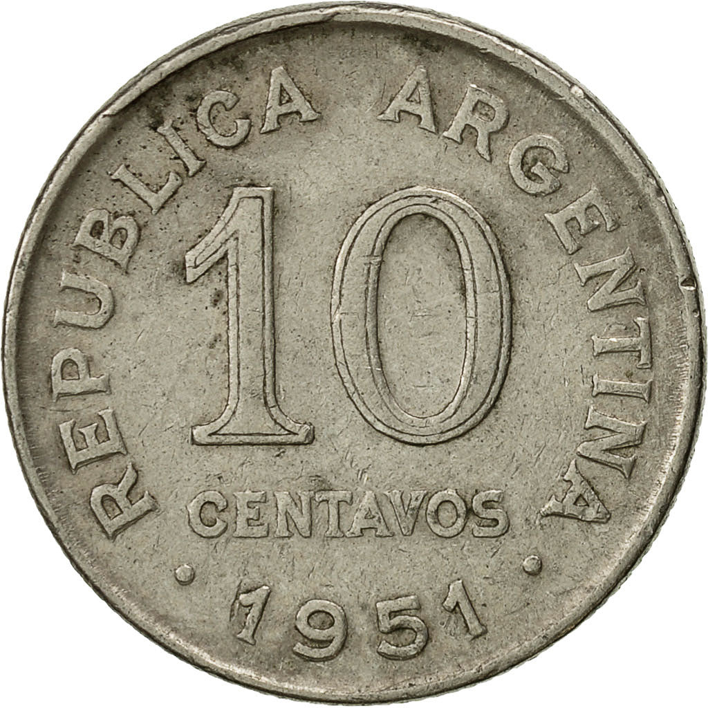Moneta, Argentina, 10 Centavos, 1951, BB, Rame-nichel, KM:47